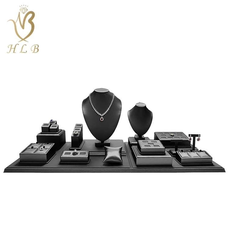 HLB Custom leather jewelry displays set showcase jewellery display stands sets for retail shop counter
