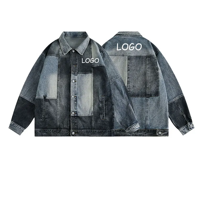 OEM High Quality Manufactory New Design Heavy Washing Distressed Patchwork Street Fashion Denim Jacket