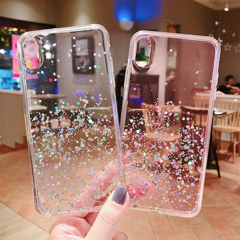 Роскошный блестящий чехол с блестками и звездами для iPhone 11 Pro XS MAX XR X прозрачный силиконовый iphone 8 7 6 6S