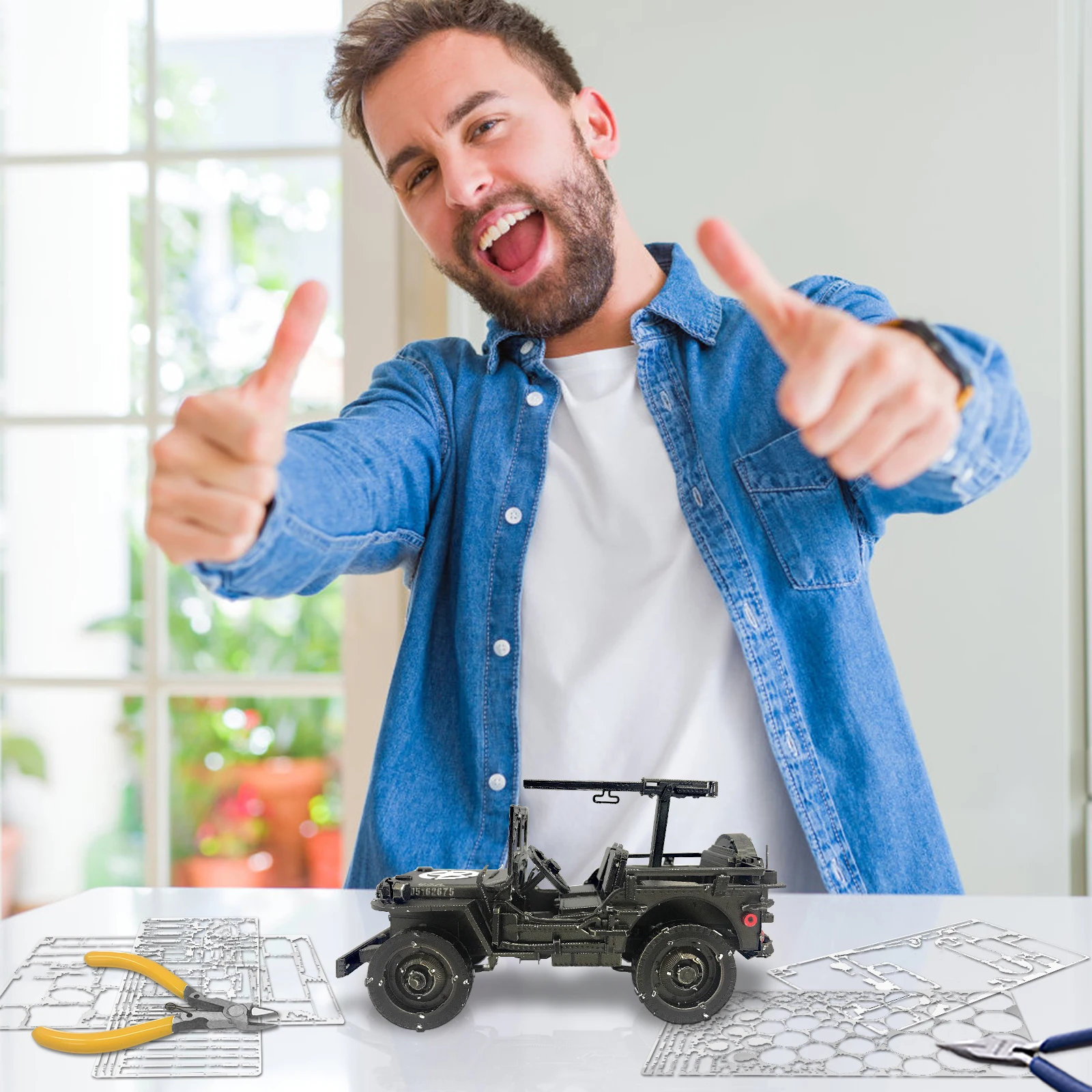 Piececool 1:24 Diecast Metal Car Diy Toys Willys Mb Vehicles 3d Stainless Steel Assembling Puzzle For Car Collection