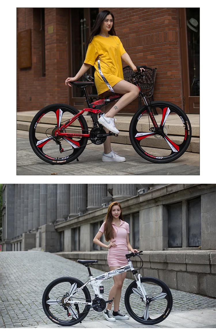 Folding 21 speed 26 inch mountain bike off road full suspension folding bike 3 cutter wheel adult bike