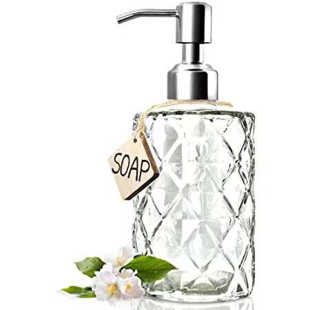 ARKTEK Glass Soap Dispenser - Clear Dish Soap Dispenser for Kitchen, Great for Essential Oils Liquid Soaps (17 Ounce/ 500 ML)