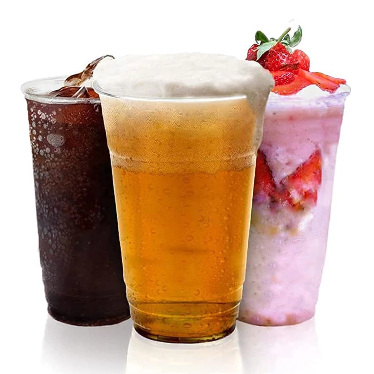 Transparent Custom Logo 12, 16, 20, 22, 24oz Beverage PP PET Packaging Cups Disposable Plastic Cup with Lid