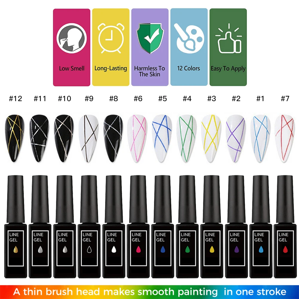 Wholesale Custom High Quality Nail Art Polish New Arrival Gel Liner Gel Polish 12 Colors Nail Polish Set