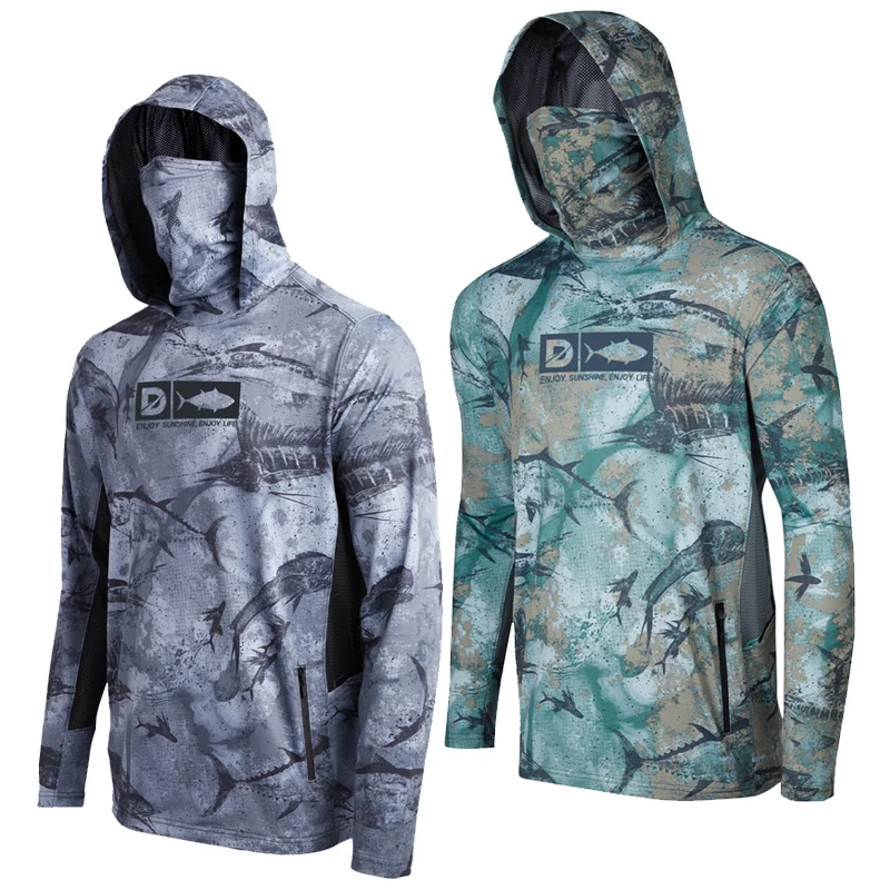 wholesale Camo fishing shirts with hood sublimated long sleeve fishing shirts Marsh wear fishing shirt
