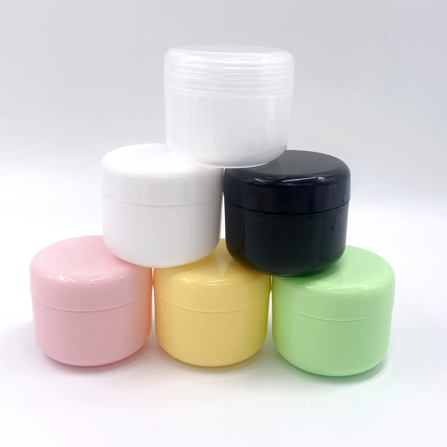 Cosmetic container 20g 50g 100g 250g PP clear white pink yellow green plastic jar for facial empty plastic PP cream