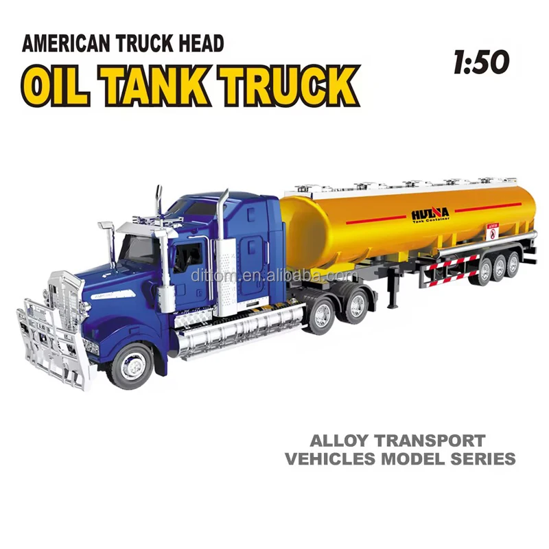Huina 1757 American Style Alloy Oil Tanker Truck 1/50 Diecast Metal Transporter Car Static Model Toys