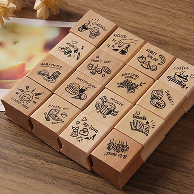 Custom Small Wooden Engrave Stamps Set for Children 4PCS/SET