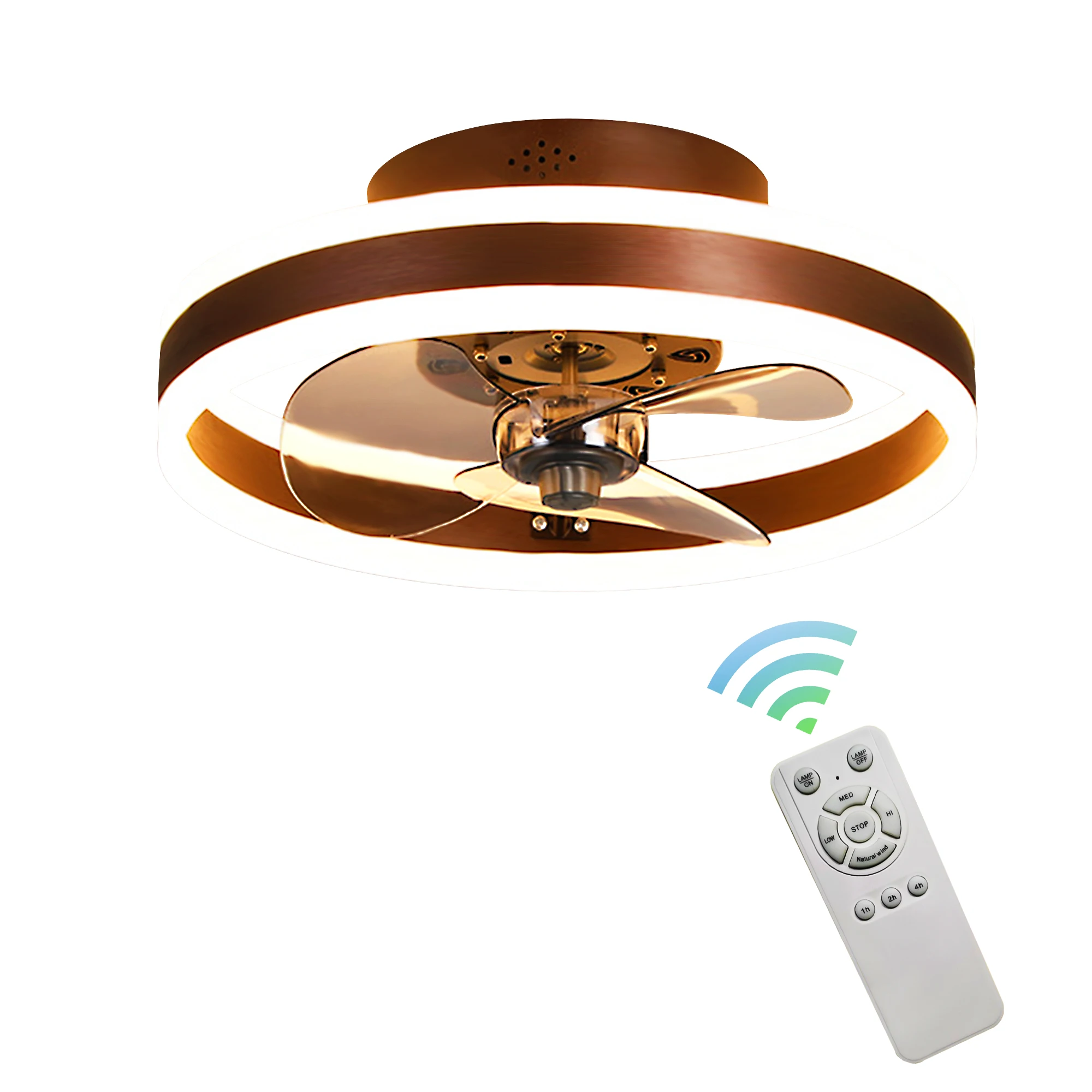 
Amazon Hot Sale Modern Remote Control Pink Cute Hanging Three-Color LED Ceiling Fan Lamp 
