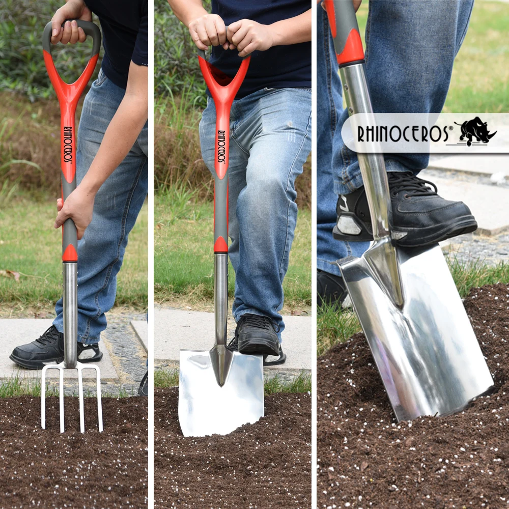 High Quality Professional Garden Tool Y shape Ergonomic Handle Digging Garden Stainless Steel Spade Shovel For Cultivators