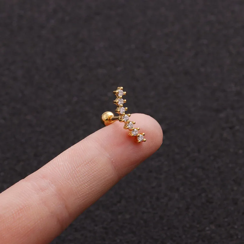 YW 16G Stainless Steel Barbell With CZ Helix Piercing Jewelry Rook Conch Tragus Screw Back Stud