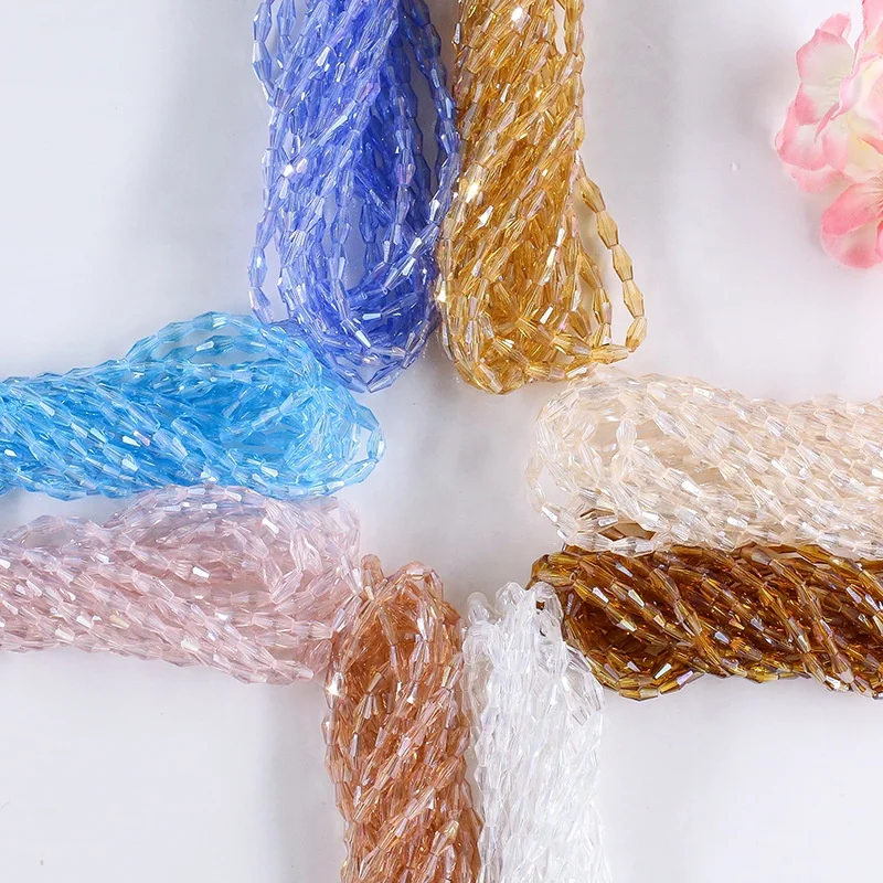 Huiyuan  Factory. Long Bicone Glass Bead Jewelry Making 3X6 and 4X8MM Crystal Bead Pendant Necklace Decoration DIY Accessories