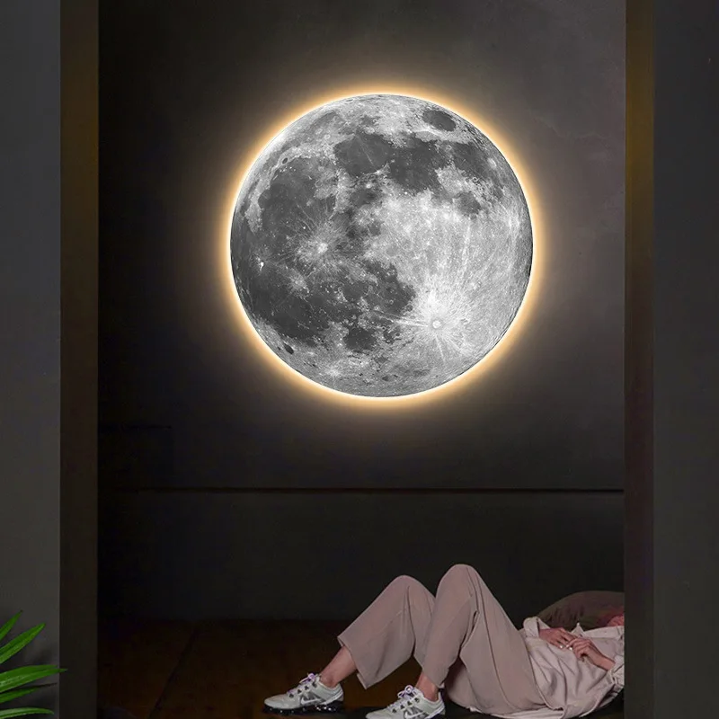 40CM Minimalism creative planet crystal porcelain modern glass wall paintings with led for home decor