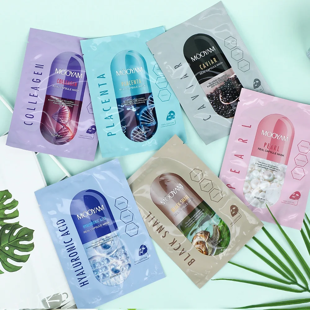 Capsule Collagen Facial Mask Sheet Pearl Hyaluronic Acid Caviar Snail Masks Placenta Moisturizing Whitening Korean Face Mask