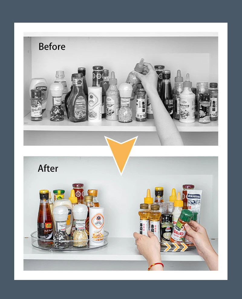 1/2Tier Transparent Plastic Lazy Susan Kitchen Spice Rack Makeup Storage 360 degree Turntable Rotating Seasoning Organizer