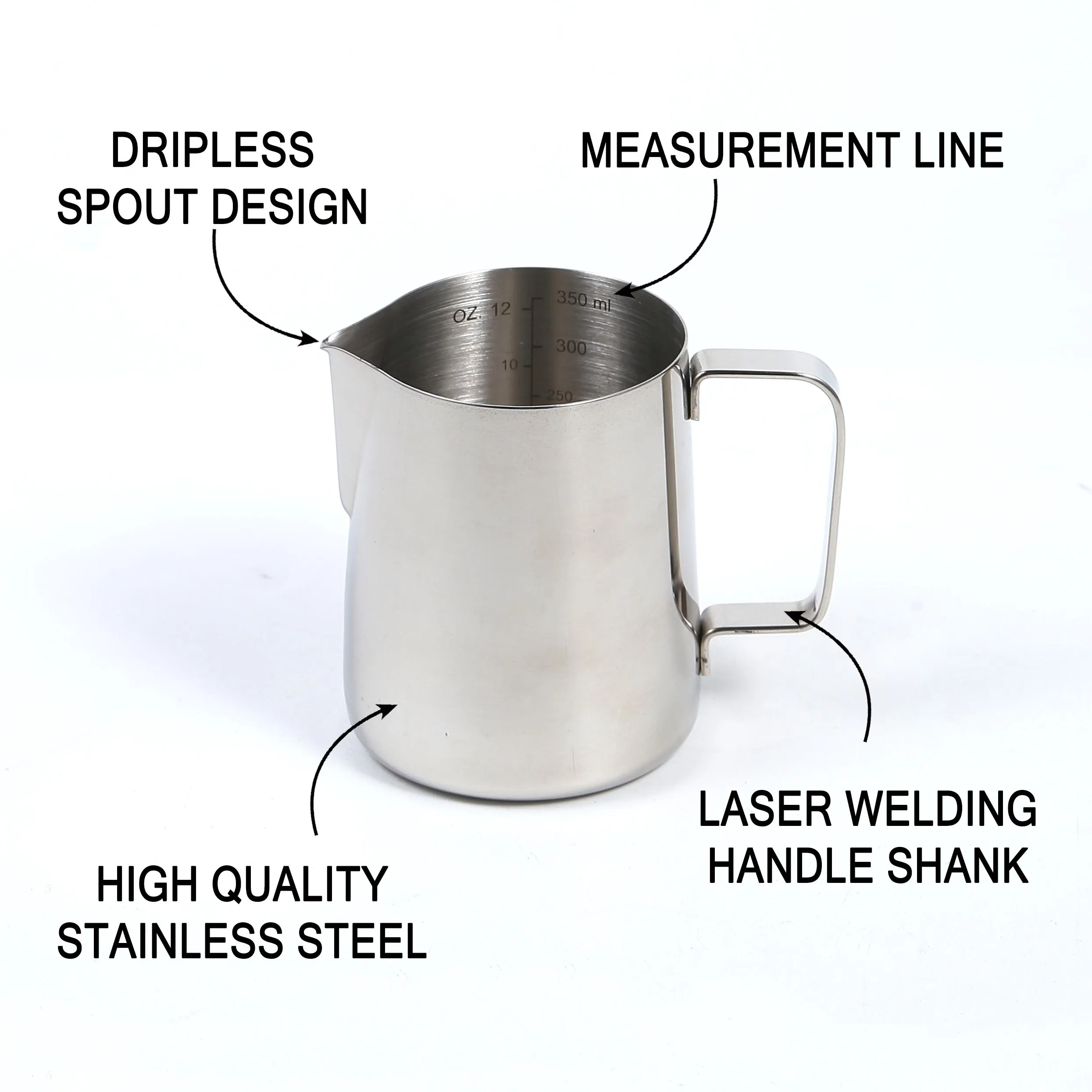 Metal galvanized steel milk pitcher custom made frother pitcher latte art coffee milk jug with handle