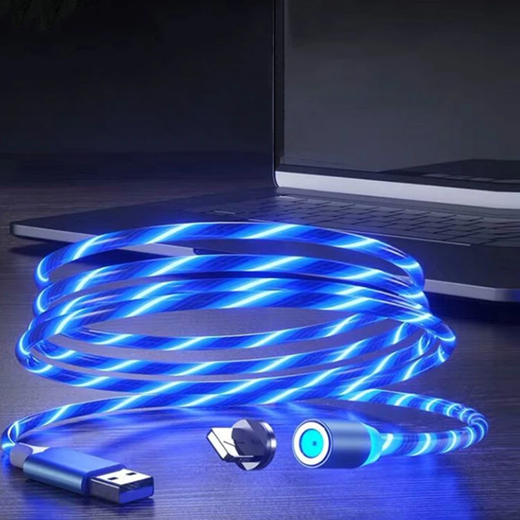3 in 1 Magnetic Fast Charge LED Flowing Luminous Quick Connect 360 degree Visible Charger Cable For All Mobile Phones