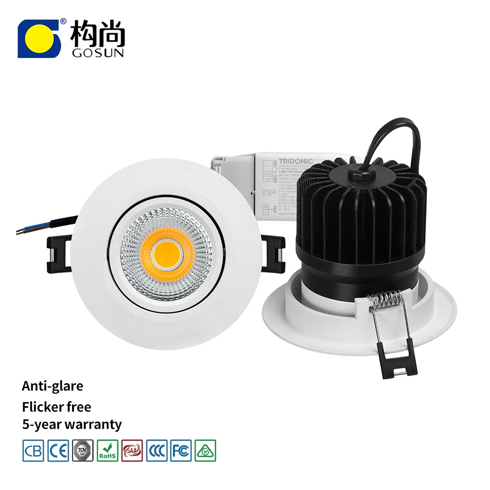 Anti-glare CRI80/90/97 flicker free CE/RoHS/CB/SAA/CCC certificate 10W recessed led downlight