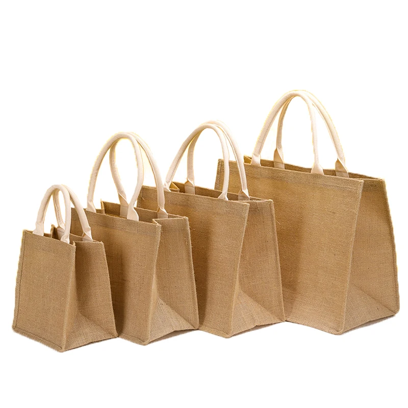 Natural Burlap Handbag Shoulder Travel Beach Reusable Grocery Shopping Bags Jute Bag Tote