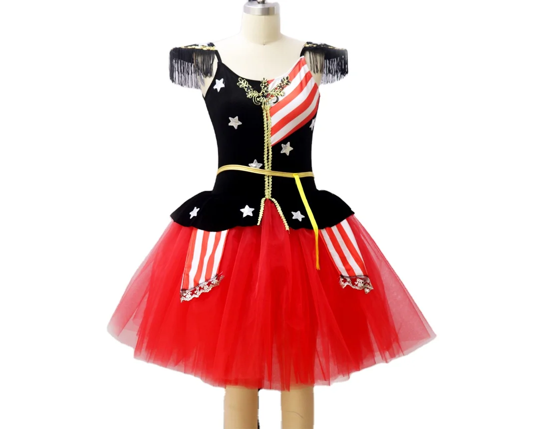 Black velvet bodice and red tulle dress dance dress for girls ballet tutu dancewear.New--12