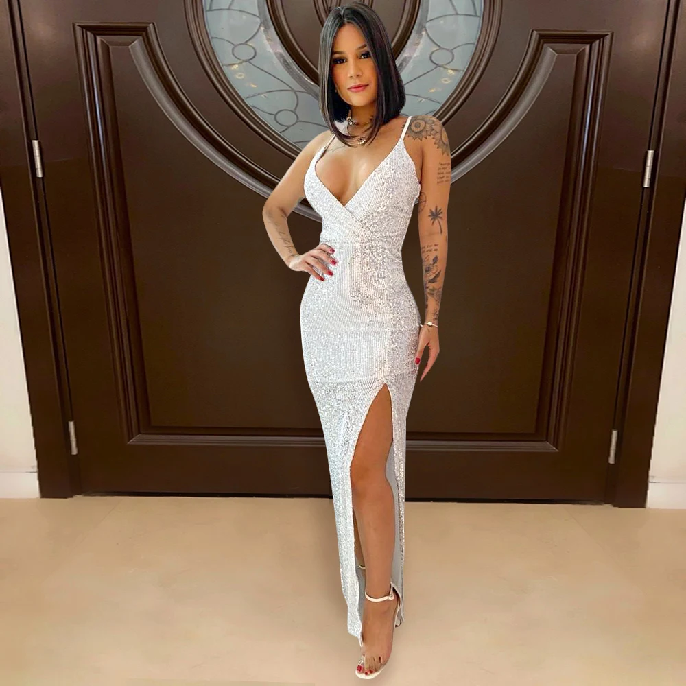 New Ball Gown Evening Dresses Elegent Girl Sexy sleeveless Sling shining Sequins dresses women