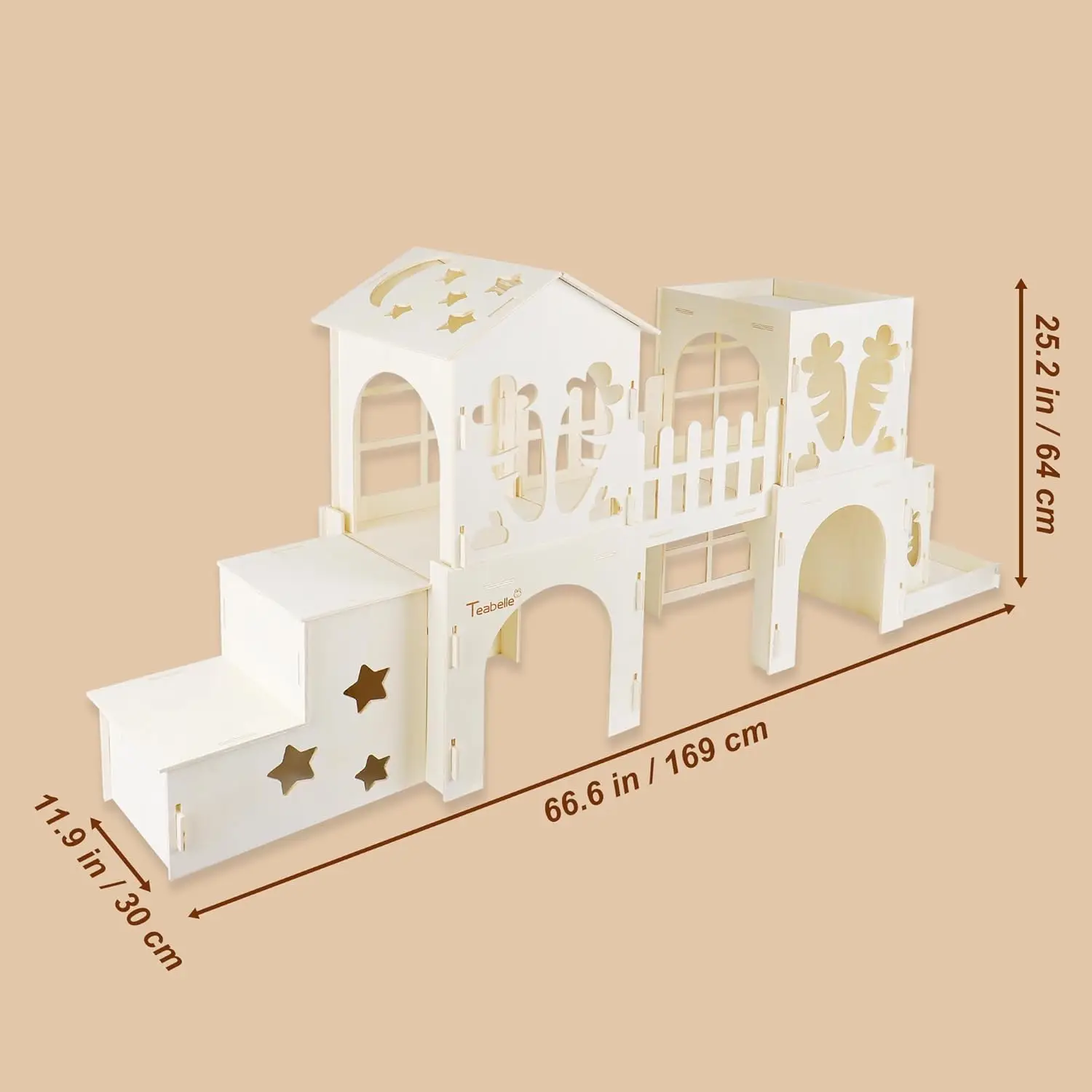 Wooden rabbit hideout Multi-room small animal dollhouse suitable for rabbit guinea pig hedgehog velvet mouse
