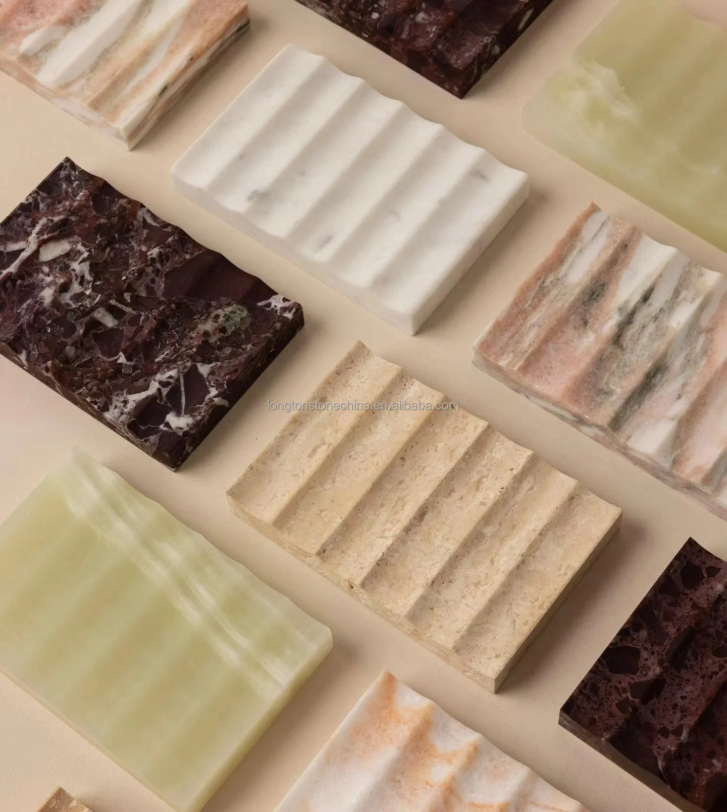 New Multicolor Onyx Marble Soap Dish Bathroom Soap Holder Wave Surface Trinket Tray Vanity Tray Rectangle Soap Plate