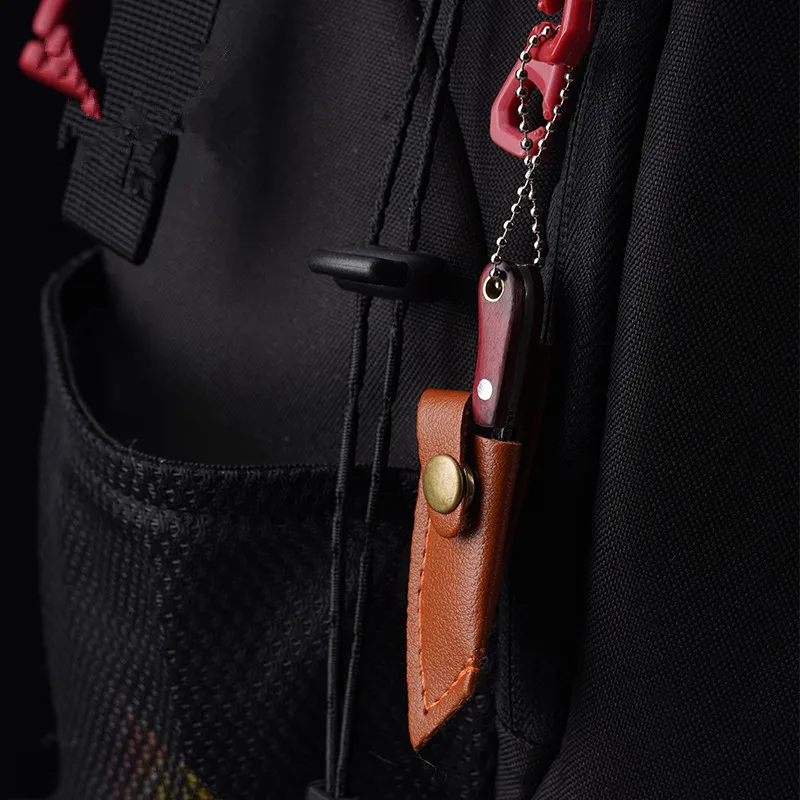 Creative New Mini Chef Knife Wood With Leather Sheath Tiny Knife Portable Key Chain Pendant Express Cutter Knife