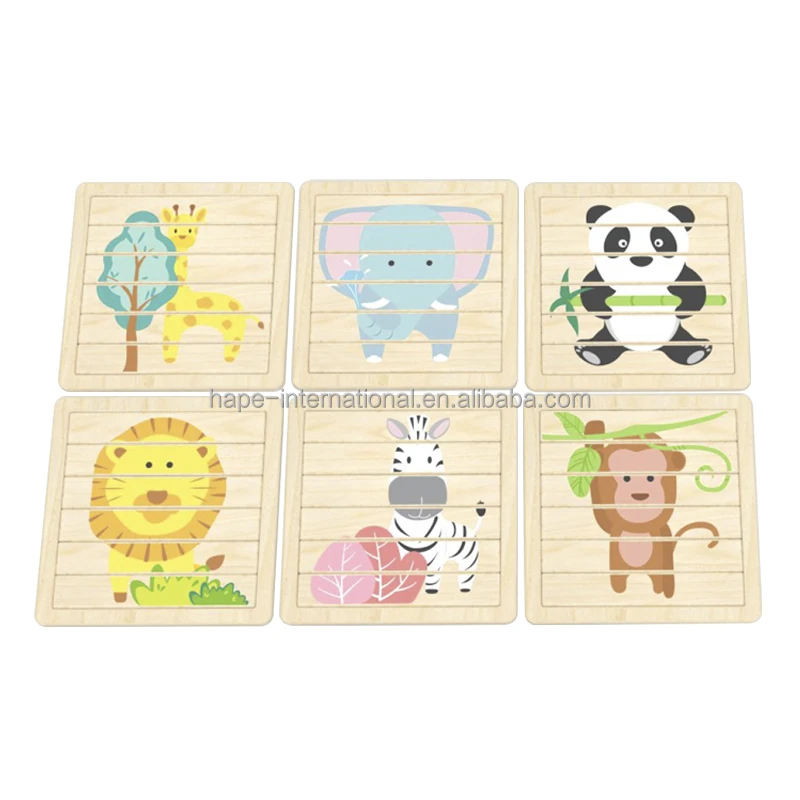 Custom Print Baby Puzzle Wooden Jigsaw For Educational Toy Kid Cartoon Animal Early Popular Eco-Friendly Game Kids Cognitive
