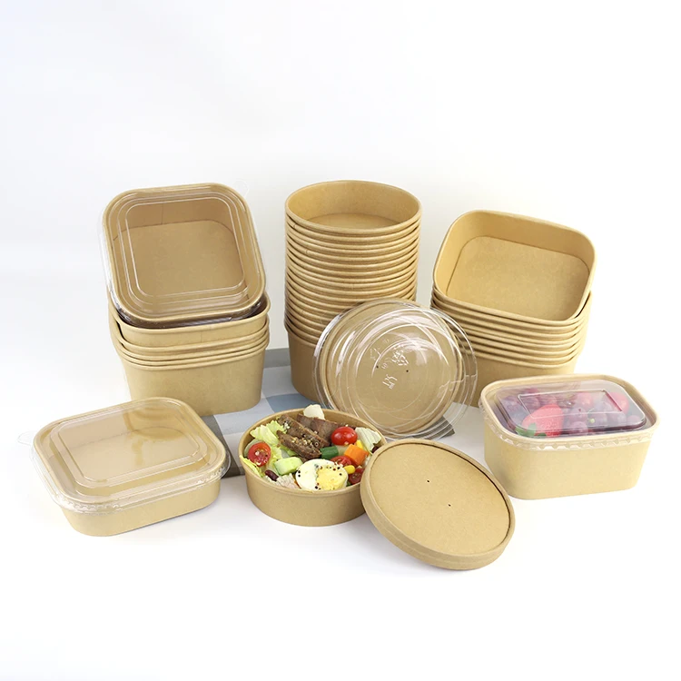 Прямоугольная перерабатываемая квадратная миска для салата из крафт-бумаги