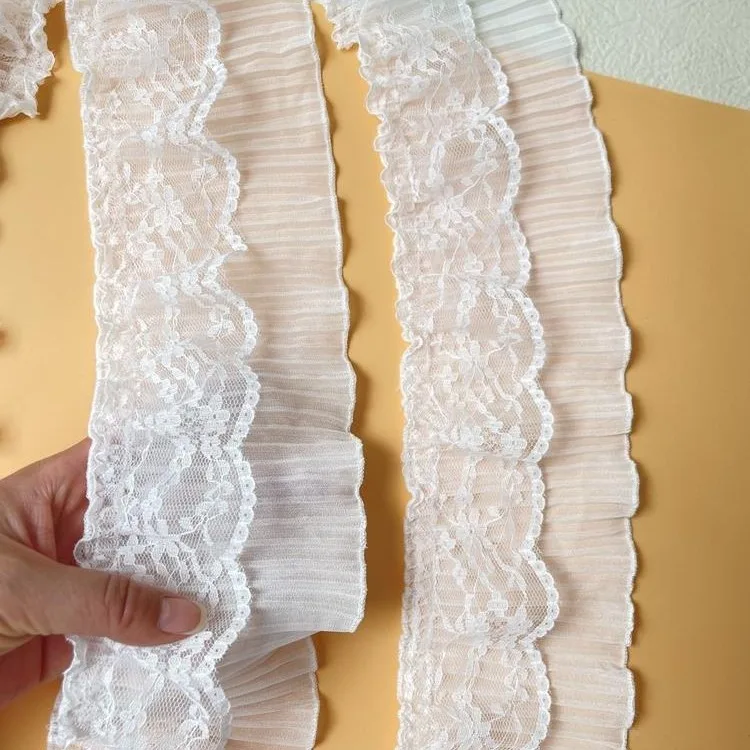 10cm Wide Pleated Chiffon Lace Ruffled Curtain Garment Accessories Factory Direct Bridal Lace for Wedding Decorations