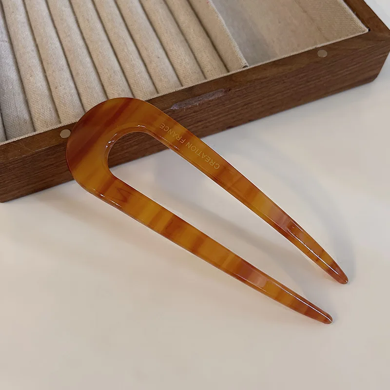 SongMay Wholesale 13.5cm Thickness Tortoiseshell Marble French Hair Pins Accessories Women Acetate U Shaped Hair Forks Sticks