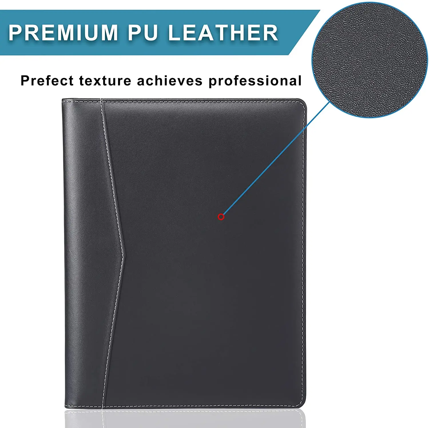 Padfolio Portfolio Leather Binder Interview Legal Document Organizer, Business Card Holder Included Letter Sized Writing Pad