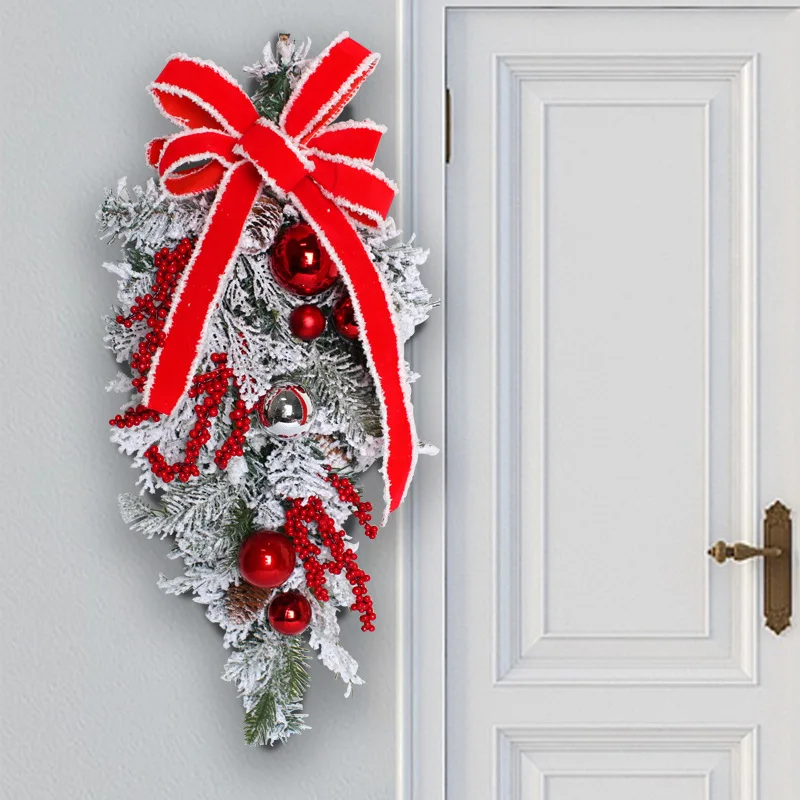 New Christmas Wreath Merry Christmas Front Door Ornament Wall Artificial Pine Garland for Party Decor