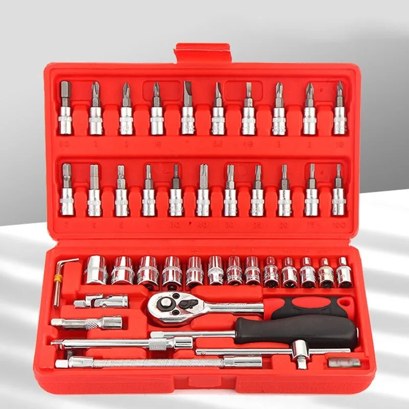 46PCS Vde Multifunctional Auto Repair Tool Kit Set Socket Wrench Combination Sleeve Ratchet Plate Hand Repairer Hardware Tools