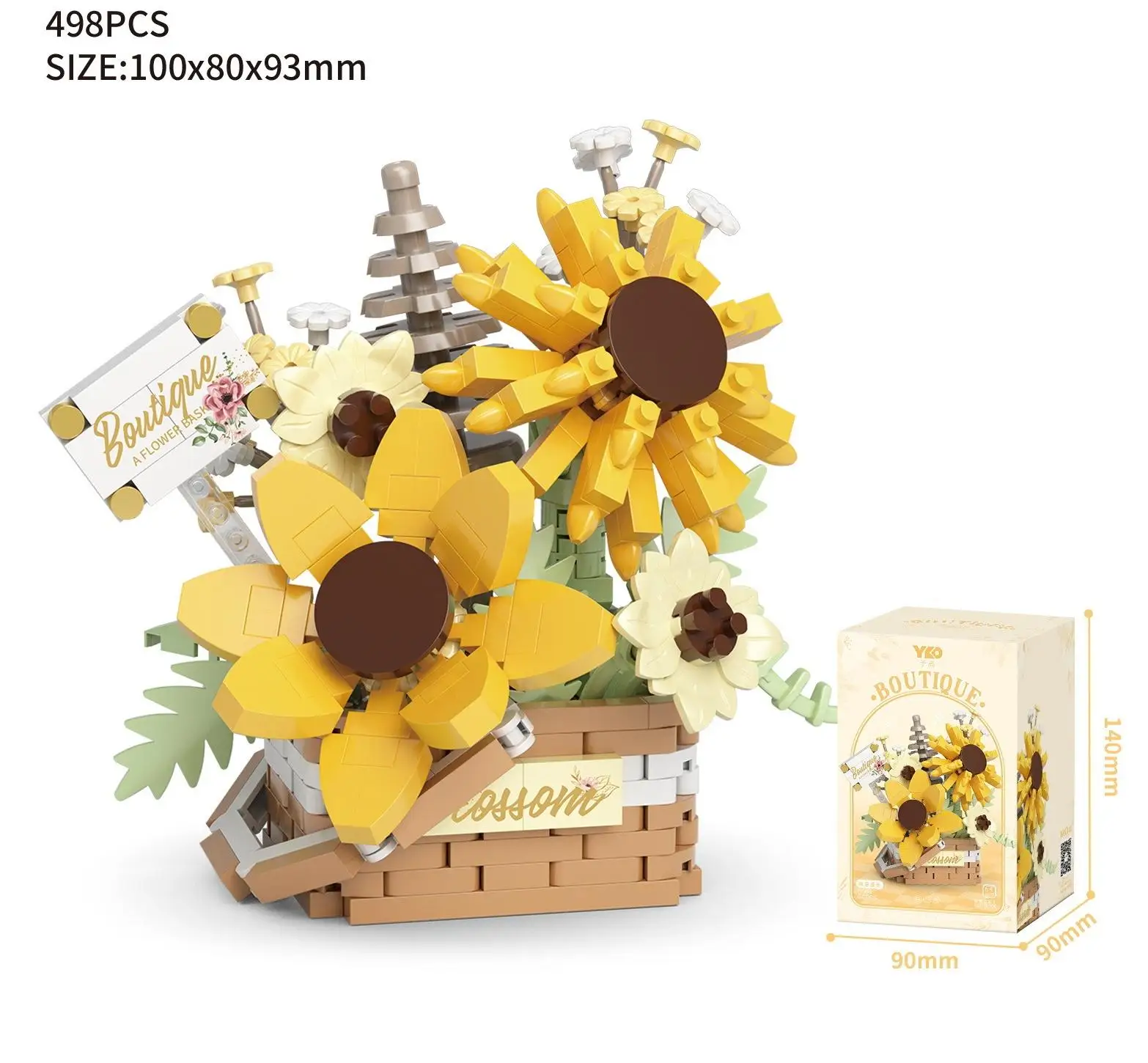 High Quality Plastic Assembled Basket Flower Building Bricks Set Mini Blocks for Home Office Decor Toys/Gifts Artificial Flowers