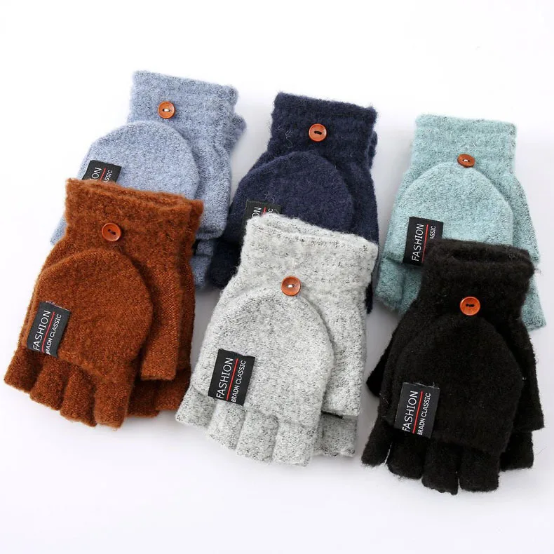 Amazon Half Finger Glove Casual Acrylic Convertible Fingerless Elastic Cuff Winter Women Warm Knit Mitten Gloves for men