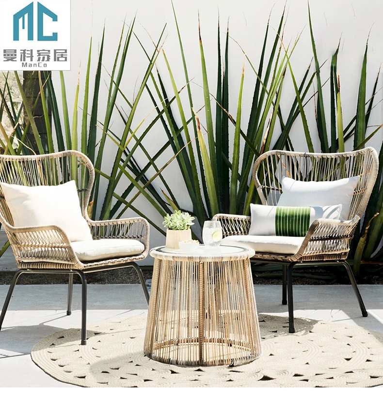 Patio Rope Furniture Outdoor Rattan Table and Chairs Furniture B&B Hotel Wicker Chair Three-piece Outdoor Furniture
