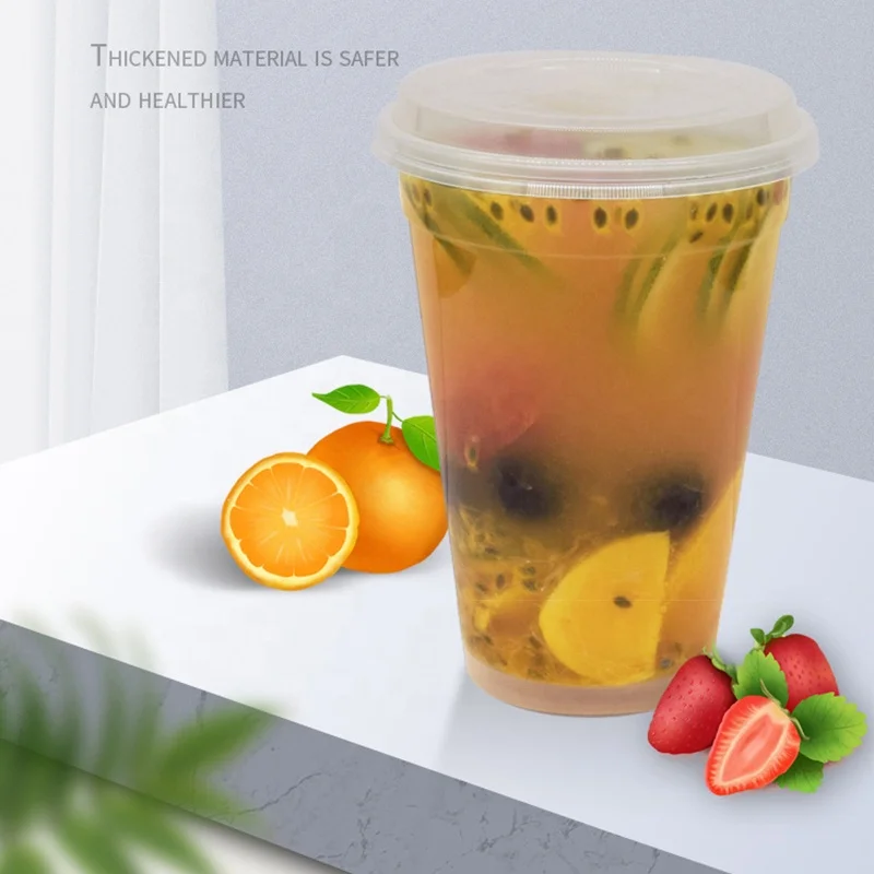 Recyclable lDisposable good quality Clear plastic 1000ml fruit juice packaging cup 1kg new juice disposable cups with hole lid