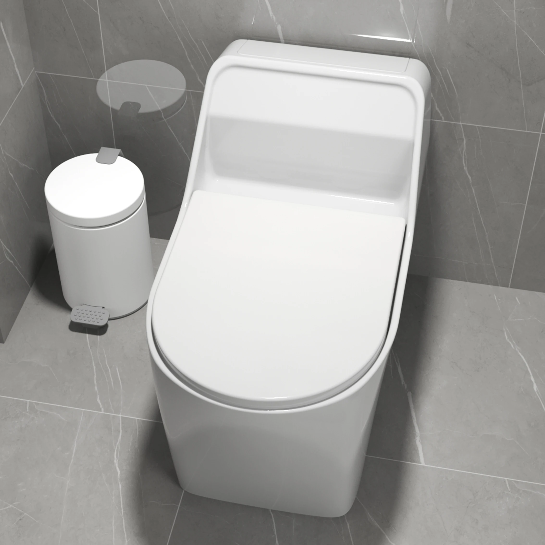 Modern Design White Square Ceramic One Piece Bathroom Toilet Siphonic Dual-Flush with S-Trap Drainage for Hotels