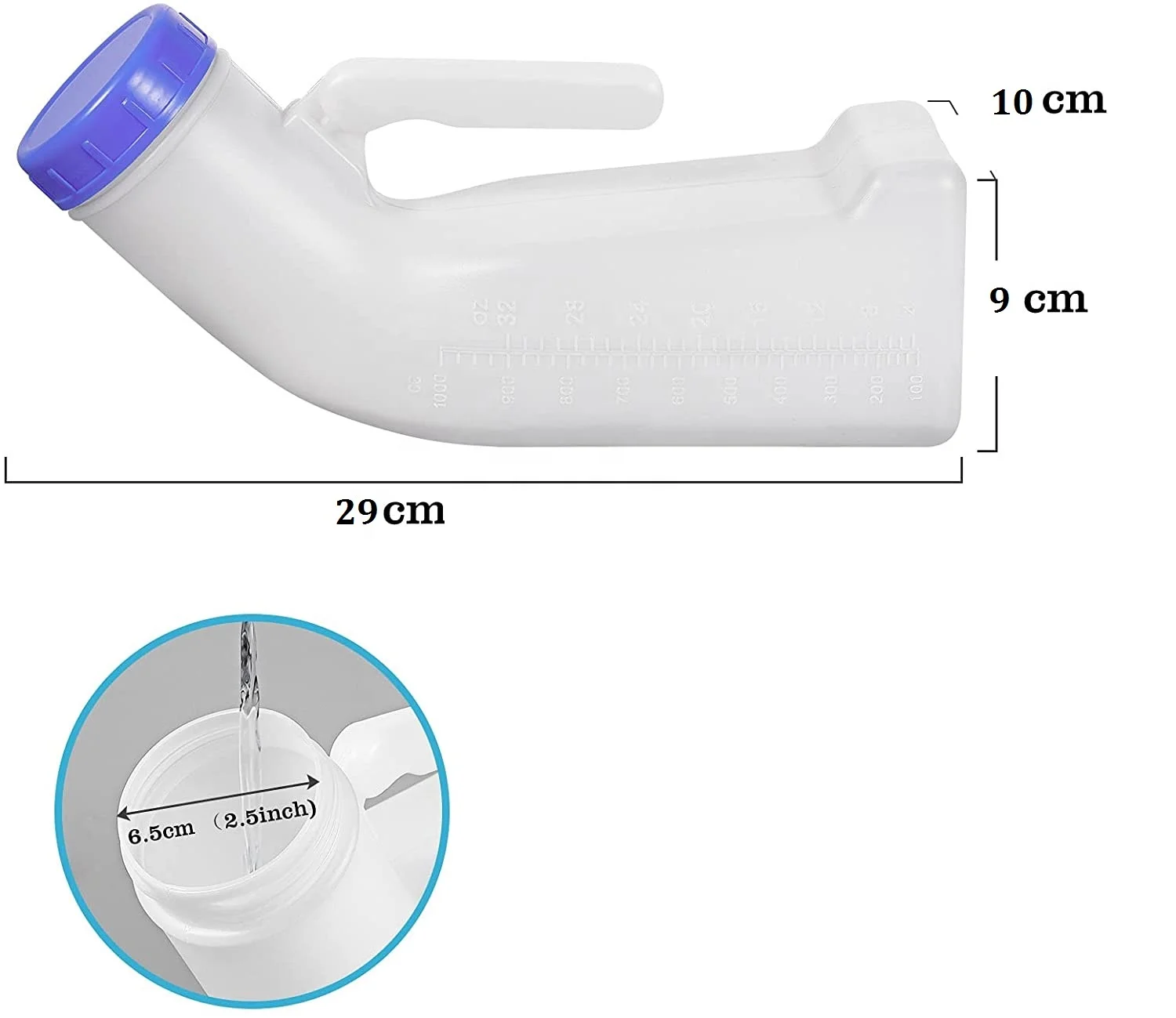Huali Cheap Price 1000ml Watertight Portable Plastic Chamber Pot Urine Urinal Pee Bottle