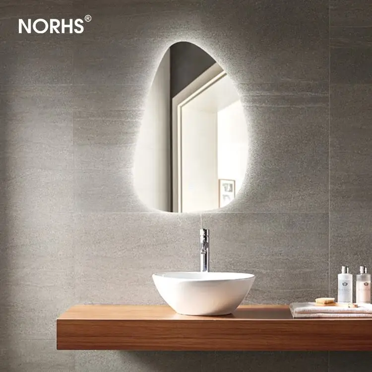 Factory price irregular shape wall mounting type led smart shower mirror for hotel bathroom