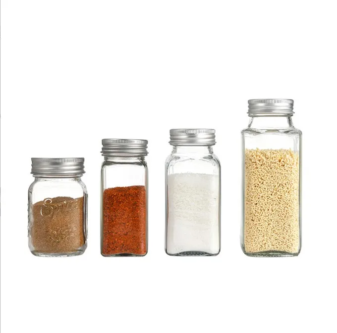4oz square glass spice storage container seasoning bottle 6oz spice glass jar with Shaker