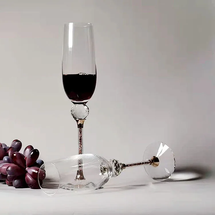 Color wine glass set crystal wine glass factory wholesale latest design customizable crystal diamond champagne glass