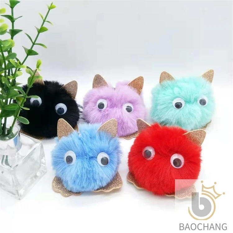 Wholesale Faux Rex Rabbit Fur Pom Pom Animal Little Cat Keychain For A Promotional Item