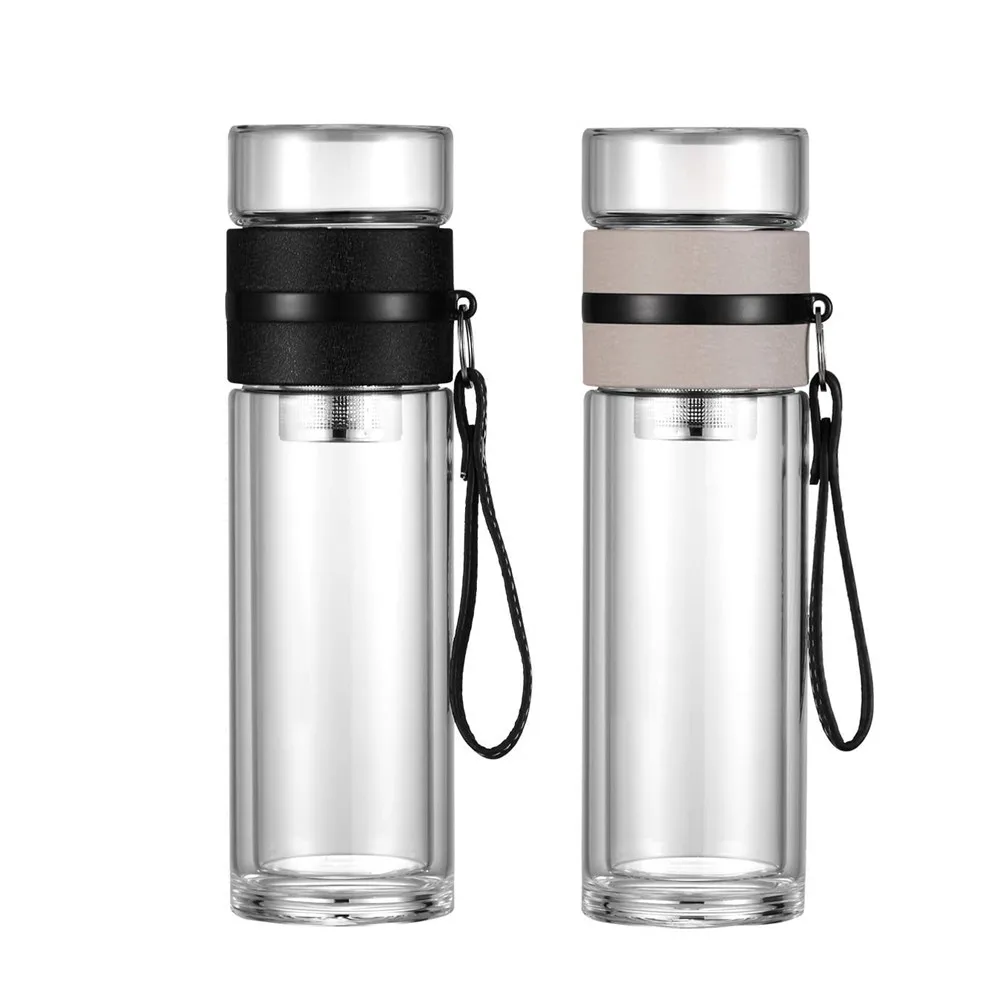 double wall glass tea separator bottle custom glass water bottles with filter tea infuser bottles