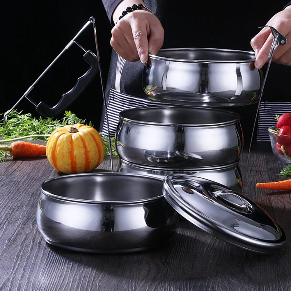 4 compartments food container metal homio lunch boxes tiffin box thermos box for school office 14-18cm