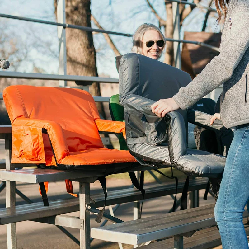 Foldable Camping Padded Backrest Seat Reclining Stadium Beach Chairs Adjustable Armrests For Bleachers
