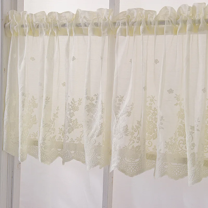 
Kitchen Coffee Curtain Fresh Finished Product Wear Rod Small Curtain Blue Lace Short Curtain 