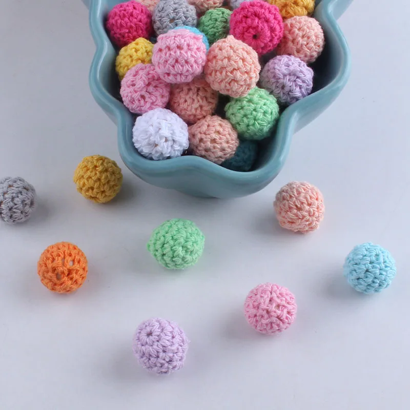 16mm Wooden Cotton Thread Crochet Wool Ball Diy Accessories Beads Baby Teether Kids Baby Safe Teething Beads